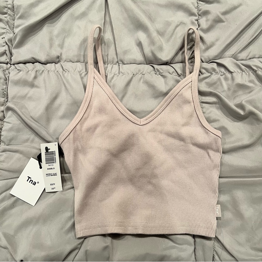 Aritzia tna V-Neck Crop Tank Top Diablo Nude Beige XS NWT